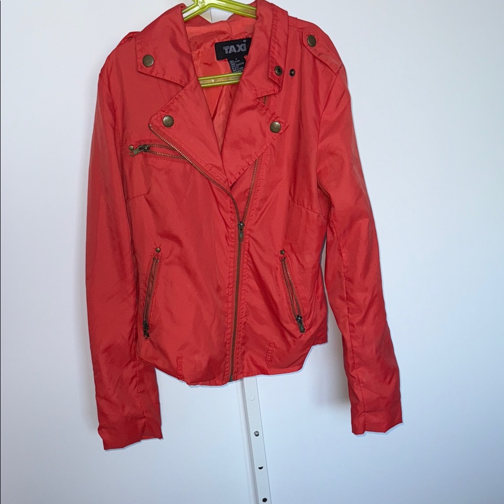 Striking Red Bomber Jacket with Asymmetrical Zipper